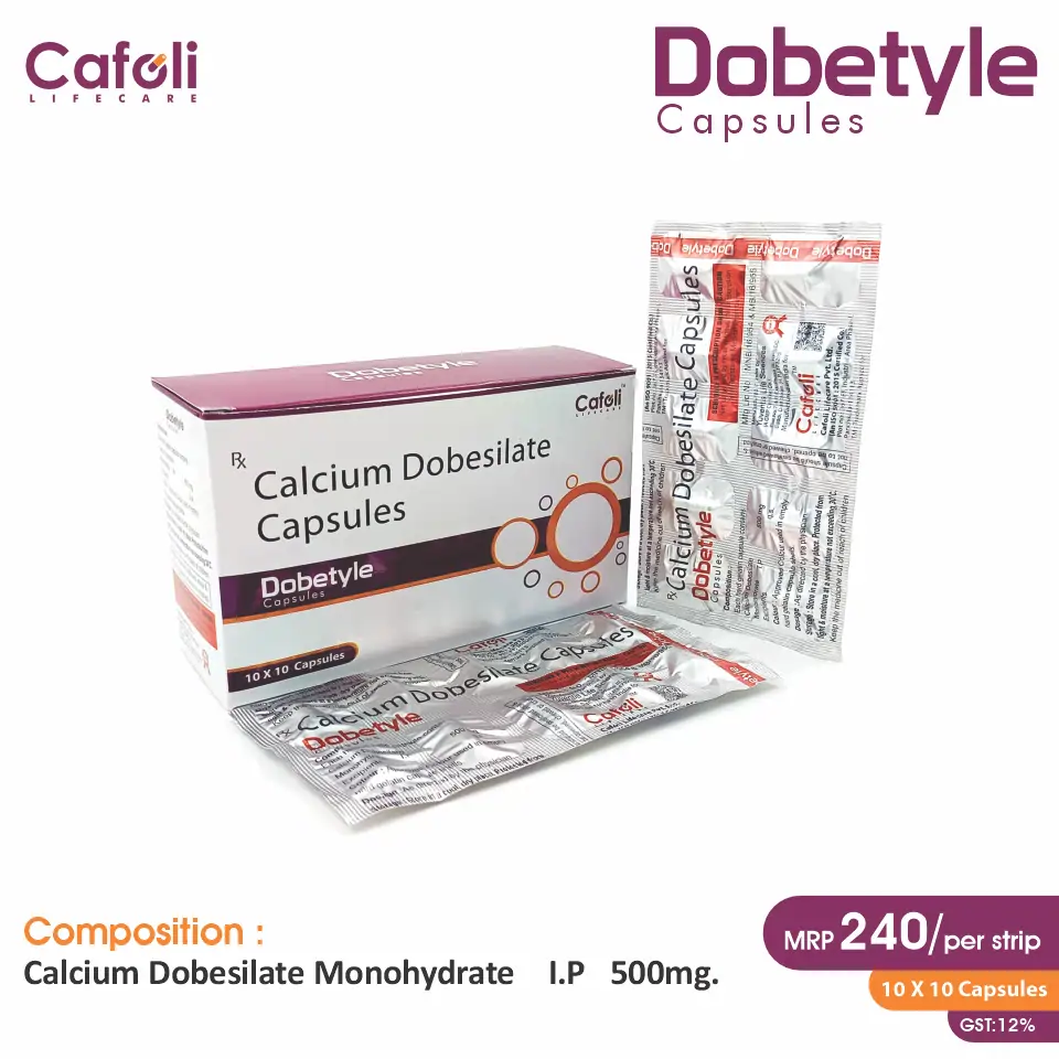 Calcium Dobesilate Capsules at the best price in PCD Pharma Franchise for hemorrhoid and vascular disorders treatment.